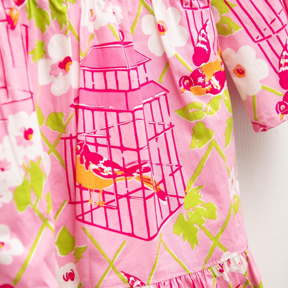 Spartina Dress Sz S Pink Birdcage Print Whimsical Southern CottageCore Tea Party - Picture 3 of 5